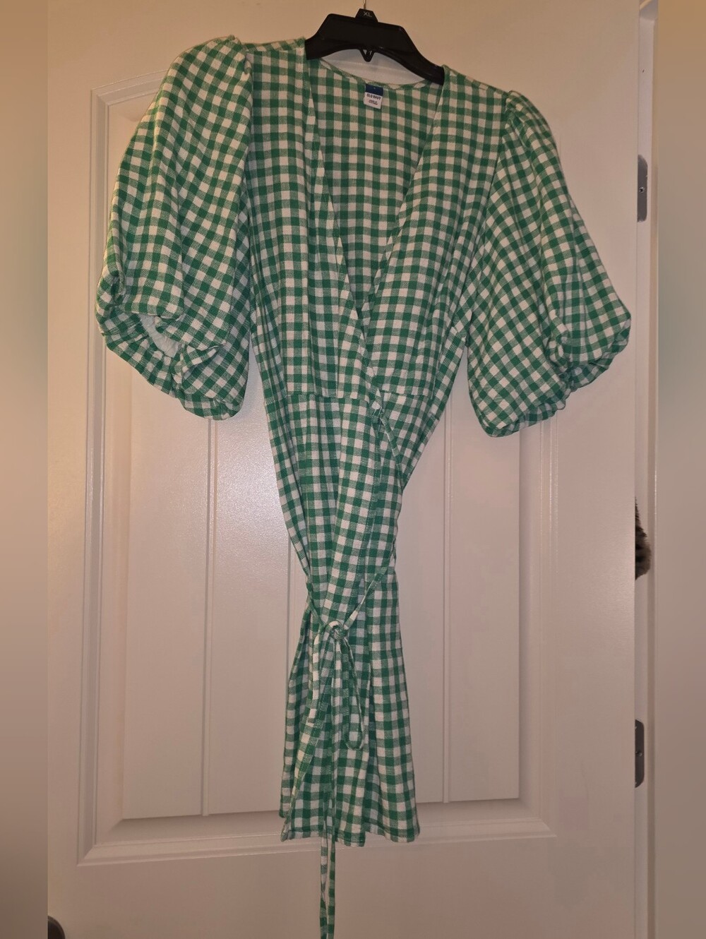 Old Navy Green and White Gingham Wrap Dress Size Large